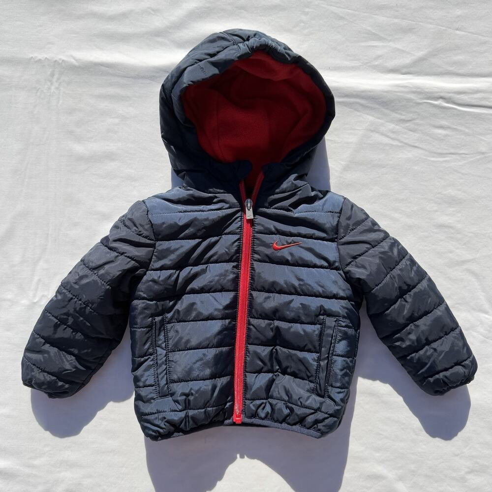 Nike Puffer Coat Baby Boys 12 Month Hooded Jacket Navy Blue Red